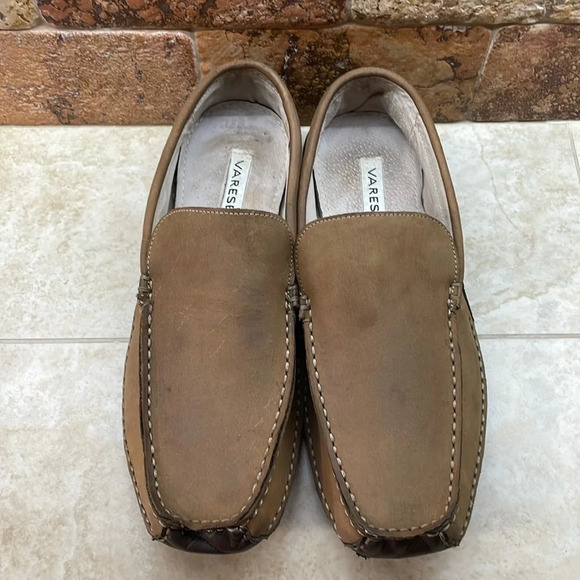 Varese Men’s Shoes Slip On Loafers Faux Leather Square Toe Light Brown Size 13 - Picture 2 of 15